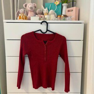 Red henley ribbed button up shirt